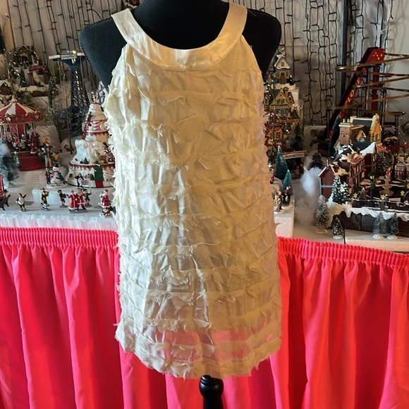 Beige cream silk dress Size SM - Picture 2 of 5
